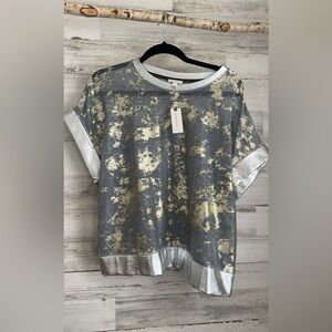 Anthropologie Silver and Gold Short Sleeve Top